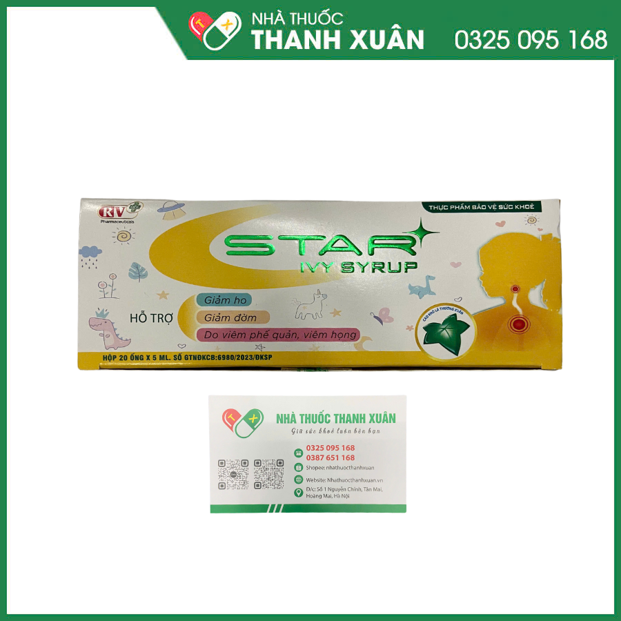 Siro STAR Ivy Syrup giúp giảm ho, giảm đờm do viêm phế quản, viêm họng.